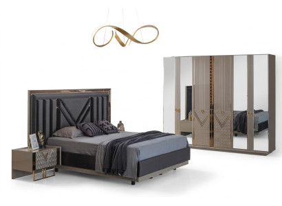 Muebles de dormitorio gris - cama doble, armario, mesitas de noche - set de 4 piezas.