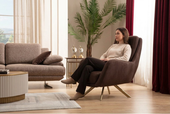 Sillón de terciopelo marrón Brazo moderno Sillón de salón Mueble textil