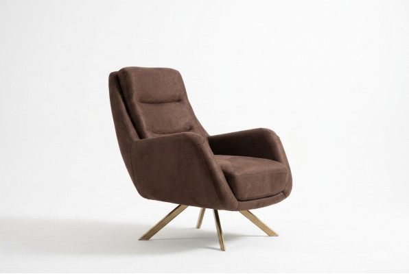 Sillón de terciopelo marrón Brazo moderno Sillón de salón Mueble textil