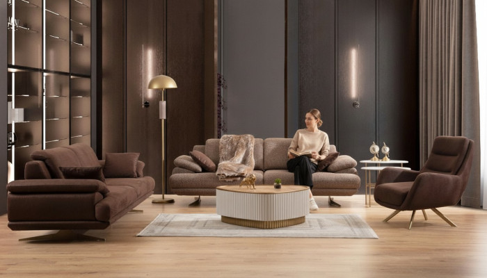 Sofás de salón marrones de diseñador 3+3+1 plazas, juego de sillones de 3 piezas de un asiento