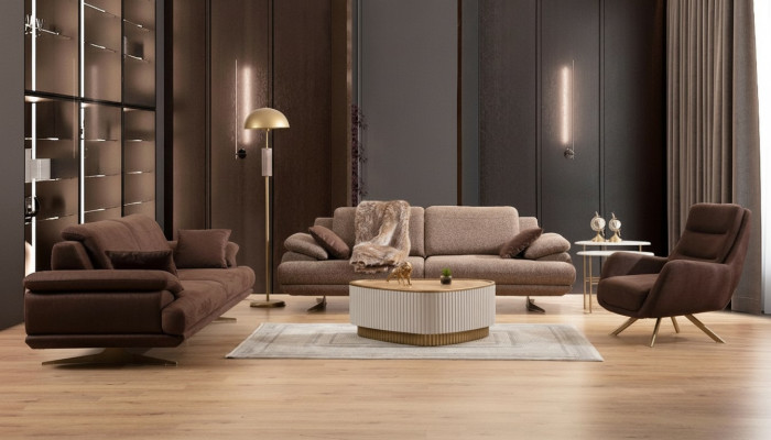 Sofás de salón marrones de diseñador 3+3+1 plazas, juego de sillones de 3 piezas de un asiento