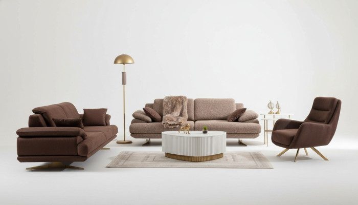 Sofás de salón marrones de diseñador 3+3+1 plazas, juego de sillones de 3 piezas de un asiento