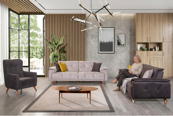 Sala de estar Muebles Sofá cómodo de tres plazas Juego de sillones tapizados de tres piezas.