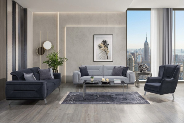Sofás de sala de estar grises, sofás de diseñador, sofás de tres plazas de lujo y sillones individuales.