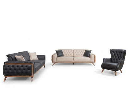 Elegante conjunto de sofás de sala de estar en negro y beige, 3+3+1 plazas, set de 3 piezas.