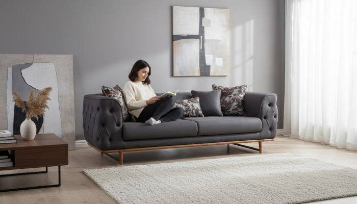Sofá Chesterfield negro con función de cama de diseñador para la sala de estar de 3 plazas.