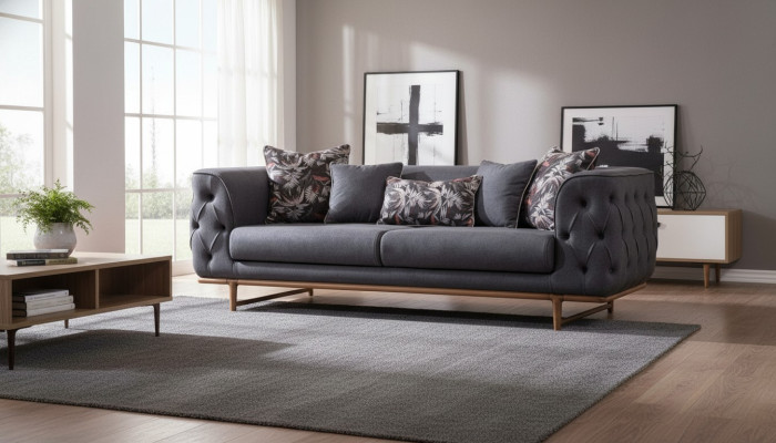 Sofá Chesterfield negro con función de cama de diseñador para la sala de estar de 3 plazas.