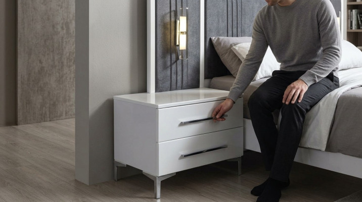 Mesitas de noche de madera blanca - Diseñador de mesitas de noche exclusivas - Muebles de dormitorio