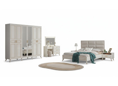 Dormitorio, cama de diseño doble de lujo, tocador de lujo, taburete noble (7 piezas)