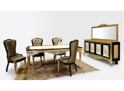 Conjunto de comedor, juego de mesa de comedor, set de mesa de comedor de lujo de 7 piezas, en marrón y madera noble.