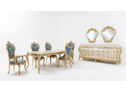 Lujoso conjunto de comedor, mesa de comedor, 6 sillas, aparador, vitrina, espejo.