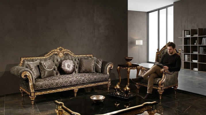Conjunto clásico de sofás Chesterfield de 3+1 plazas con mesa de centro de diseñador de 3 piezas.