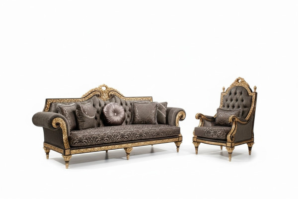 Conjunto clásico de sofás Chesterfield de 3+1 plazas con mesa de centro de diseñador de 3 piezas.