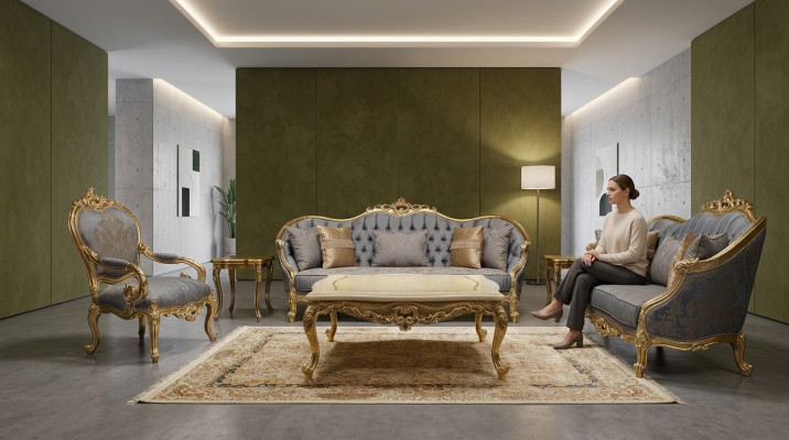 Clásicos sofás grises para la sala de estar, sofás Chesterfield, sillones de tres plazas.