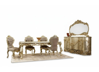 Juego de comedor clásico: mesa de comedor, 4 sillas, aparador, espejo (conjunto de 8 piezas)