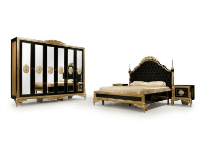 Conjunto de dormitorio negro de lujo Cama 2x mesitas de noche Cómoda Armario