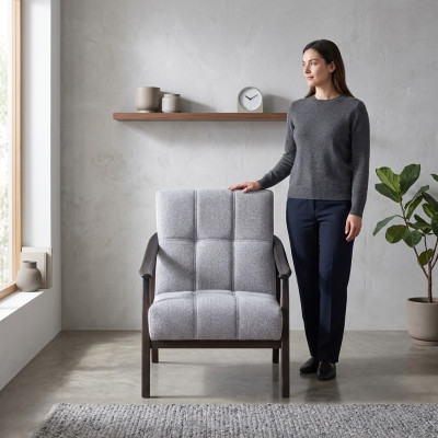Diseñador gris sillón sala de estar muebles de asiento estructura de madera de lujo nueva