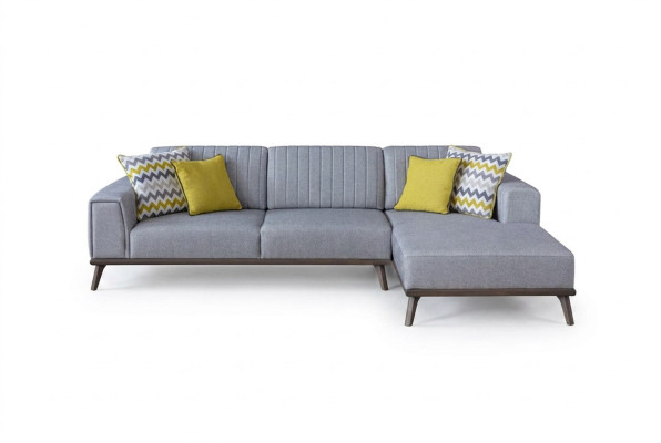 Sofá en L de color gris para sala de estar, conjunto de muebles tapizados y sofás.