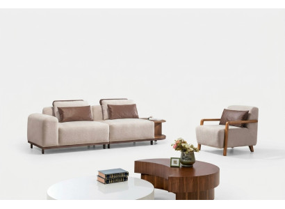Salón beige Conjunto de asientos de sala de estar Sofá de diseñador Juego de sofás de lujo de 2+1 plazas