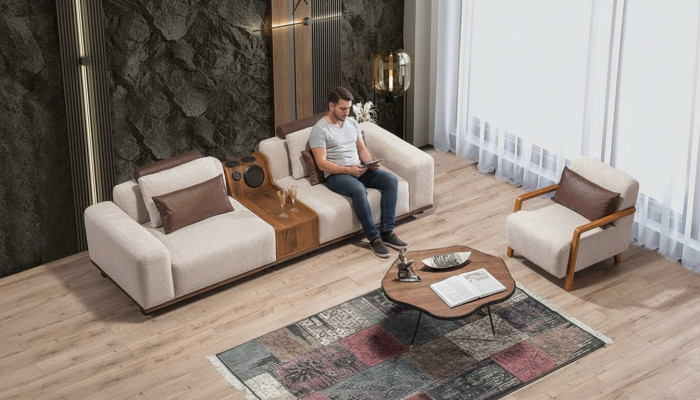 Sofá exclusivo de 2 plazas en beige para sala de estar, sofá moderno de dos plazas.