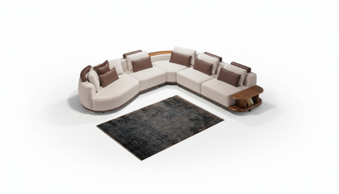 Sofá esquinero blanco, diseño de sala de estar en forma de L, sofá, muebles tapizados con armazón de madera.
