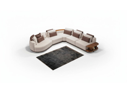 Sofá esquinero blanco, diseño de sala de estar en forma de L, sofá, muebles tapizados con armazón de madera.
