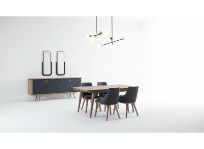 Juego de comedor de lujo con mesa + 4 sillas + aparador con 2 espejos nuevos.