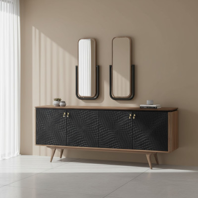 Conjunto exclusivo de comedor que consta de un aparador moderno de 3 piezas y 2 espejos.