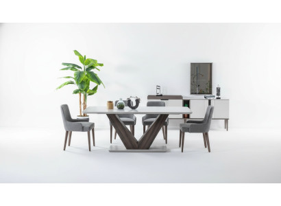 Juego de comedor de lujo con mesa de comedor, 4 sillas y aparador con espejo, nuevo conjunto.
