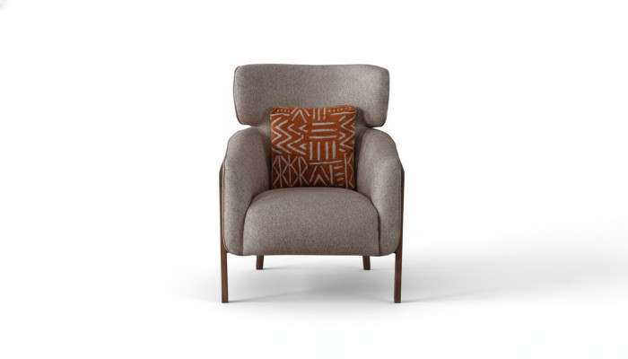 Sillón moderno beige de sala de estar, de tela, de diseño de lujo, muebles lounge club.