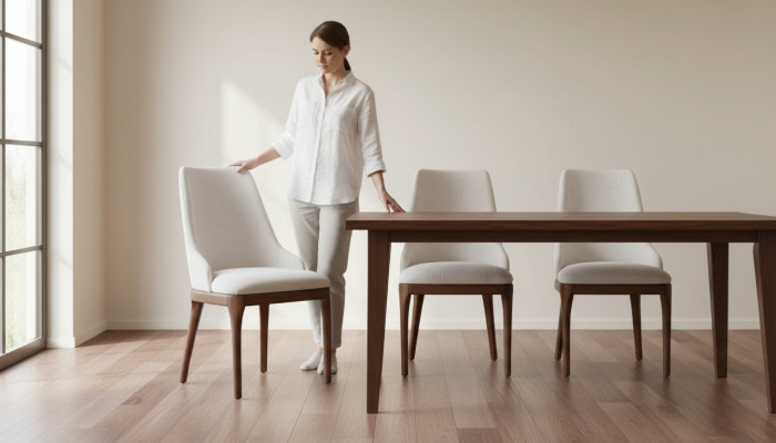 Exclusivas sillas blancas con diseño de pies de madera marrón Novedad para comedor
