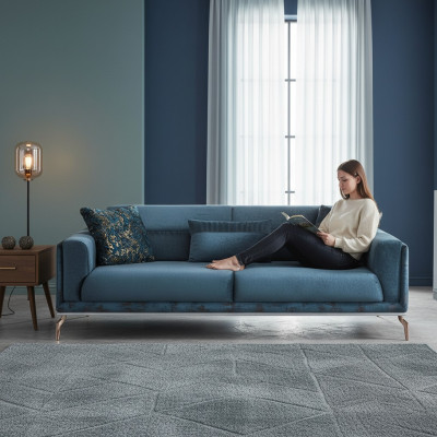 Sofá moderno de 3 plazas de lujo verde, diseño de muebles en sala de estar con sofá de 235 cm.