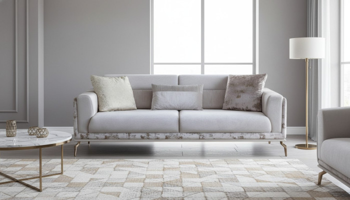 Sofá moderno de 3 plazas en color blanco para sala de estar. Nuevo y lujoso.