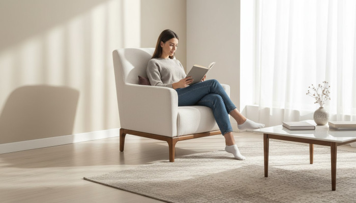 Diseño de sillón de lujo para una persona en tela blanca, sillón para salón de estar Club Lounge.