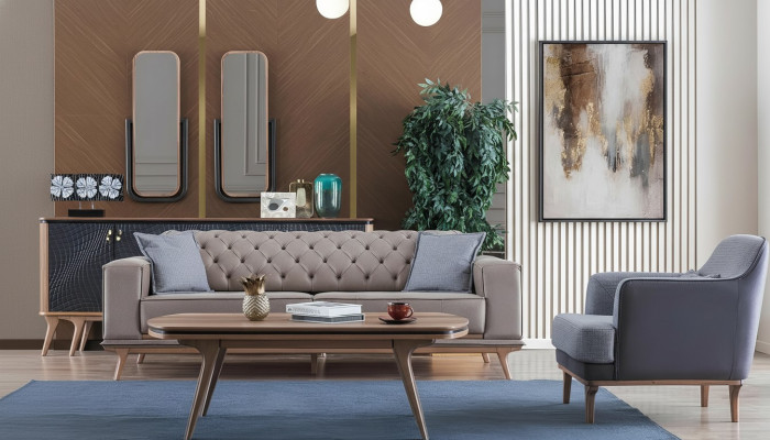 Lujo moderno sala de estar conjunto de 4 piezas. Sofá de 4 plazas, sillón, mesa de centro. Nuevo.