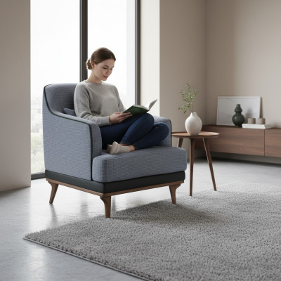 Sillón Moderno Gris Sala de Estar Asiento Tejido Diseño Mueble Individual