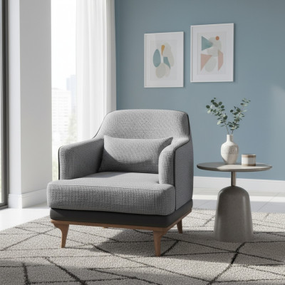 Sillón Moderno Gris Sala de Estar Asiento Tejido Diseño Mueble Individual
