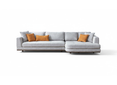 Sofá esquinero de lujo en forma de L, muebles modernos de sala de estar en color gris diseñados por diseñador.