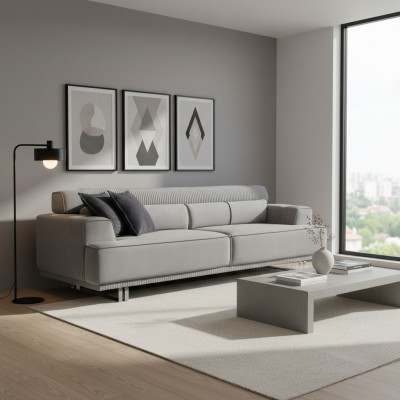 Sofá de 3 plazas moderno en gris para salón de lujo de 235 cm.