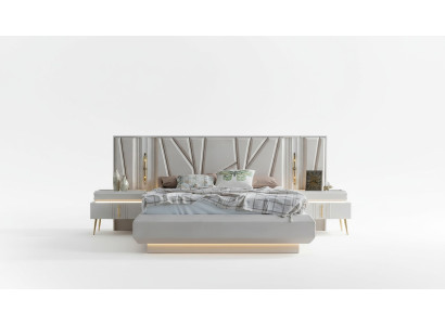 Juego de dormitorio de lujo, cama completa + 2 mesitas de noche, conjunto moderno de 3 piezas.