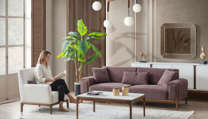 Juego de sala: sofá de 3+1 plazas, mesa de centro, conjunto de sofá y sillón de diseño moderno.