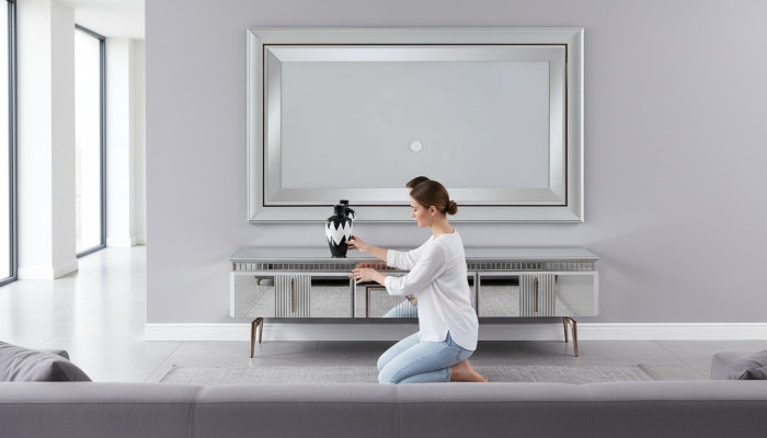 Conjunto de pared para sala de estar gris, muebles, aparador, panel de pared para TV, panel, 2 piezas.