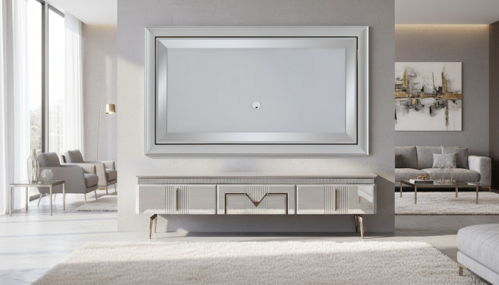 Conjunto de pared para sala de estar gris, muebles, aparador, panel de pared para TV, panel, 2 piezas.