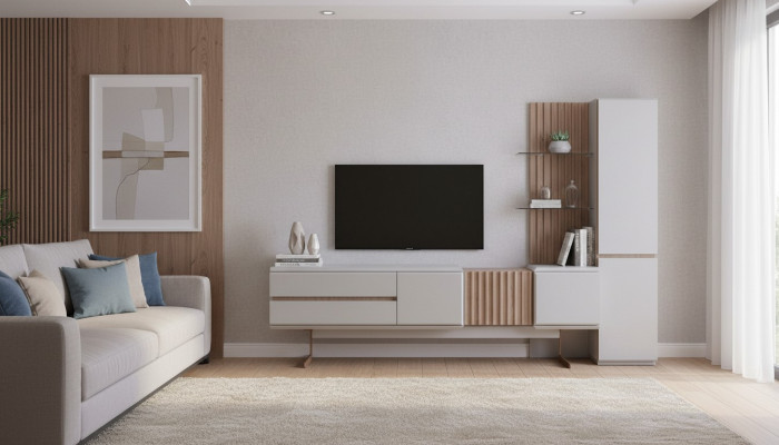 Conjunto exclusivo de sala de estar de 2 piezas. Soporte de TV Armario Estante Estantes Muebles