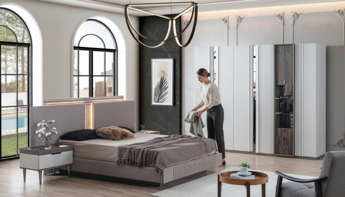 Dormitorio Set Moderno Cama 2x Mesita de Noche y Armario 4 piezas Nuevo