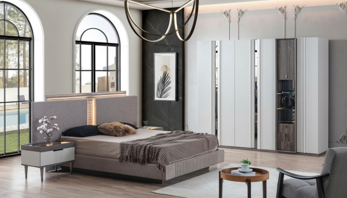Dormitorio Set Moderno Cama 2x Mesita de Noche y Armario 4 piezas Nuevo