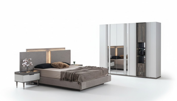 Dormitorio Set Moderno Cama 2x Mesita de Noche y Armario 4 piezas Nuevo