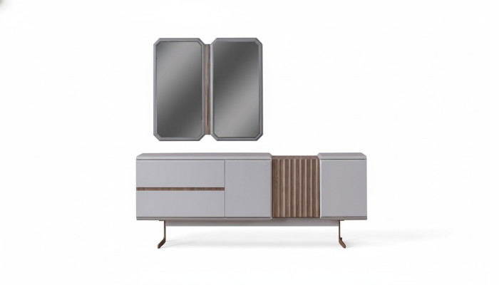 Mueble aparador exclusivo para comedor con 2 espejos, cómoda estilo, 210 cm de madera, 3 piezas.