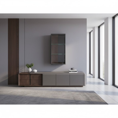 Conjunto de sala de estar de diseñador con armario de TV y estante de pared exclusivo, estante de 2 piezas.