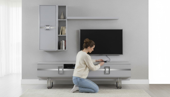 Mueble de salón moderno compuesto por 4 piezas en blanco exclusivo.